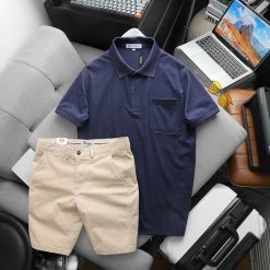 Set Bộ Nam Áo Thun Cổ Bẻ Có Túi Trước Ngực + Quần Short Kaki Nam Cao Cấp (Có Size 3xl) - SBN134