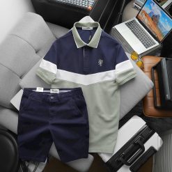 Set Đồ Nam Áo Polo Phối Ba Màu Thêu Logo Trước Ngực + Quần Short Kaki Nam Cao Cấp (Có Size 3x) - SBN136