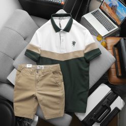 Set Đồ Nam Áo Polo Phối Ba Màu Thêu Logo Trước Ngực + Quần Short Kaki Nam Cao Cấp (Có Size 3x) - SBN136