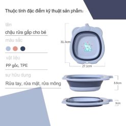 Chậu Gấp Gọn Hình Con Voi - Chậu Rửa Mặt Gấp Gọn Bằng Nhưa An Toàn Cho Bé 31,3×27,1×8,8cm - CRMCV