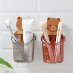 Combo 2 Cốc Dán Tường Hình Gấu - Cốc Đựng Kem Đánh Răng Dao Cạo Râu Cắm Bút 10.5x8x9.5cm - CDBCDR2