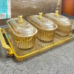 Bộ 3 Hộp Mứt Dài Nắp Gấu - Khay Đựng Mứt Tết Bánh Kẹo Chia Ngăn - Hũ Đựng Hoa Quả Bằng Nhựa 32,5x20x3,3cm & 16,8x9x7,5cm - KDDMNG3