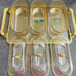 Bộ 3 Hộp Mứt Dài Nắp Gấu - Khay Đựng Mứt Tết Bánh Kẹo Chia Ngăn - Hũ Đựng Hoa Quả Bằng Nhựa 32,5x20x3,3cm & 16,8x9x7,5cm - KDDMNG3