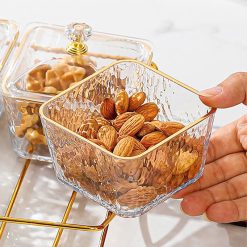 Khay Đựng Mứt Tết 6 Hũ Vuông Trắng Viền Vàng - Hũ Đựng Bánh Kẹo Các Loại Hạt Ngày Tết 31×18.3×3,5cm & 9x5.3cm - KDMT6H