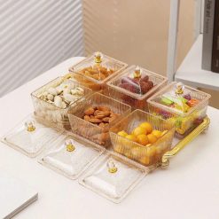 Bộ 6 Hộp Mứt - Khay Đựng Mứt Tết - Hũ Đựng Bánh Kẹo Hoa Quả Bằng Nhựa Kim Tuyến - KMBKKT6