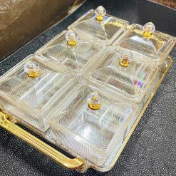 Bộ 6 Hộp Mứt - Khay Đựng Mứt Tết - Hũ Đựng Bánh Kẹo Hoa Quả Bằng Nhựa Kim Tuyến - KMBKKT6