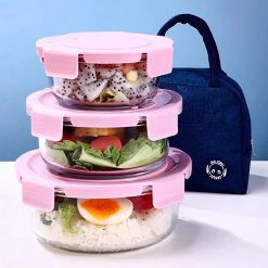 Set 3 Hộp Đựng Thực Phẩm - Hộp Thuỷ Tinh Tròn 420 - 680 - 950ml - HDTPTT3