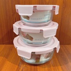 Set 3 Hộp Đựng Thực Phẩm - Hộp Thuỷ Tinh Tròn 420 - 680 - 950ml - HDTPTT3