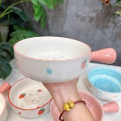 Bát Sứ Tròn Họa Tiết Hoạt Hình Có Tay Cầm Size 16cm - BSTHTTC