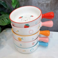 Bát Sứ Tròn Họa Tiết Hoạt Hình Có Tay Cầm Size 16cm - BSTHTTC