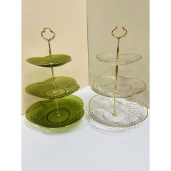 Khay Mứt Nhựa Mạ Vàng 3 Tầng Trong Suốt - Khay Đựng Mứt Tết Bánh Kẹo 35,5x26cm - KDM3TTS