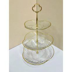 Khay Mứt Nhựa Mạ Vàng 3 Tầng Trong Suốt - Khay Đựng Mứt Tết Bánh Kẹo 35,5x26cm - KDM3TTS