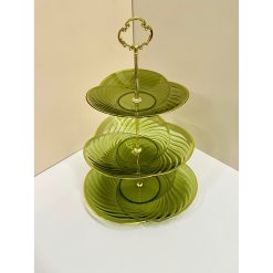 Khay Mứt Nhựa Mạ Vàng 3 Tầng Trong Suốt - Khay Đựng Mứt Tết Bánh Kẹo 35,5x26cm - KDM3TTS