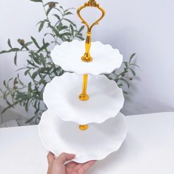 Khay Nhựa Hoa Trắng 3 Tầng - Khay Đựng Mứt Bánh Kẹo Tết 34x25cm - KDM3THT