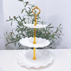 Khay Nhựa Hoa Trắng 3 Tầng - Khay Đựng Mứt Bánh Kẹo Tết 34x25cm - KDM3THT