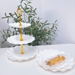 Khay Nhựa Hoa Trắng 3 Tầng - Khay Đựng Mứt Bánh Kẹo Tết 34x25cm - KDM3THT