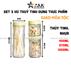 Set 3 Hũ Thủy Tinh Đựng Thực Phẩm - Lọ Thủy Tinh Cao Cấp 400 - 570ml - 1000ml - HTTDTP3