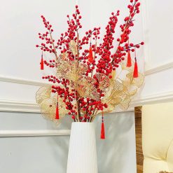 1 Cành Đông Đào 12 Nhánh Trái Mọng Đỏ Dài 90cm - CDDMD