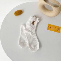 Set 5 Đôi Vớ Cổ Cao Họa Tiết Hình Gấu - Đôi Tất Cổ Cao Phong Cách Hàn Quốc - DTCC01