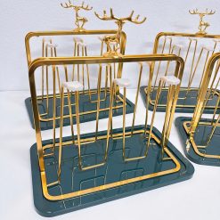 Khay Úp Cốc Hình Chữ Nhật Mạ Vàng - Khay Úp Ly Tuần Lộc 17x14x20cm - KULMVTL01