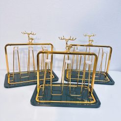 Khay Úp Cốc Hình Chữ Nhật Mạ Vàng - Khay Úp Ly Tuần Lộc 17x14x20cm - KULMVTL01