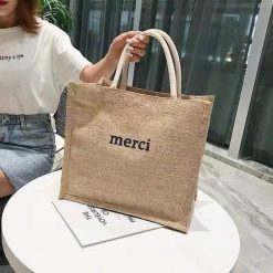 Túi Cói Merci - Túi Xách In Chữ Đơn Giản 36x31x19cm - TCHTDG02