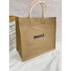 Túi Cói Merci - Túi Xách In Chữ Đơn Giản 36x31x19cm - TCHTDG02