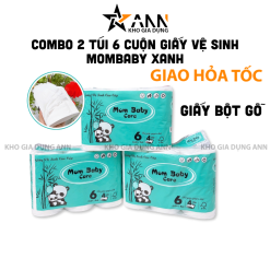 Combo 2 Túi 6 Cuộn Giấy Vệ Sinh Mombaby Xanh - Giấy Cuộn Đa Năng - GVS01