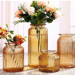 Bình Hoa Thủy Tinh - Lọ Hoa Màu Hổ Phách Kiểu Dáng Vintag 25x8.5cm - LHTT03