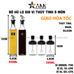 Bộ Hũ Lọ Gia Vị Thủy Tinh 5 Món 500ml 250ml 31x5.2cm & 15x6.5cm - BHTT02