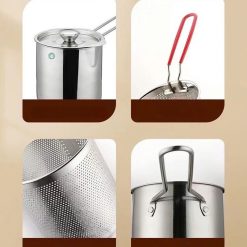 Ca Lọc Dầu Bằng Thép Có Lưới Lọc Cặn Và Tạp Chất - Nồi Chiên Ngập Dầu Mini Có Tay Cầm 1,2L 13x14x12cm - CLD02