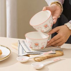 Set 2 Chén Sứ Cao Cấp - Bát Họa Tiết Heo Hồng Dễ Thương Kèm Muỗng 6.4x11.4cm - CSCC01