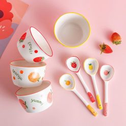 Set 2 Chén Sứ Cao Cấp - Bát Họa Tiết Heo Hồng Dễ Thương Kèm Muỗng 6.4x11.4cm - CSCC01