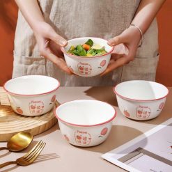 Set 2 Chén Sứ Cao Cấp - Bát Họa Tiết Heo Hồng Dễ Thương Kèm Muỗng 6.4x11.4cm - CSCC01