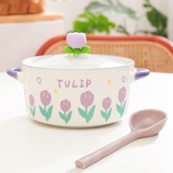 Tô Ăn Mì Bát Úp Mì Gốm Sứ Có Nắp Đậy Thuỷ Tinh Hoa Tulip Cao Cấp 11x19.5cm - TAM01