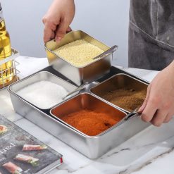 Bộ Khay Gia Vị - Khay Đựng Topping Trà Sữa Inox 304 4 Ngăn Có Nắp Đậy 30x23x6cm - KSTS01