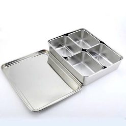Bộ Khay Gia Vị - Khay Đựng Topping Trà Sữa Inox 304 4 Ngăn Có Nắp Đậy 30x23x6cm - KSTS01