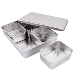 Bộ Khay Gia Vị - Khay Đựng Topping Trà Sữa Inox 304 4 Ngăn Có Nắp Đậy 30x23x6cm - KSTS01