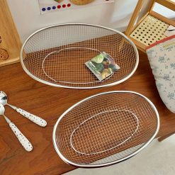 Rổ Lưới Bầu Dục To - Rổ Lưới Inox Rửa Đựng Hoa Quả 31x22.5x7cm - RL01