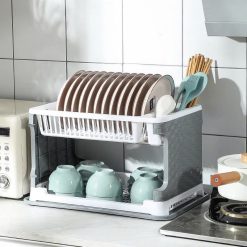 Kệ Úp Chén Đĩa Có Khay Hứng Nước - Rổ Úp Bát Nhựa Cao Cấp 41x27.5x18.5cm - RUC01