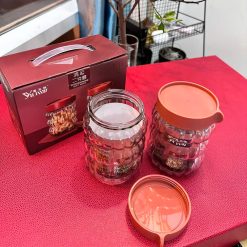 Bộ 2 Hũ Đựng Gia Vị Thủy Tinh Cao Cấp - Lọ Gia Vị Nắp Đỏ YILIWU 9x16cm - DGV02