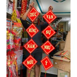 Bộ Đôi Khánh Nhung Chúc Mừng Năm Mới – Vạn Sự Như Ý – An Khang Thịnh Vượng Trang Trí Tết Dài 1.4m - BDKN01