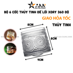 Bộ 6 Cốc Thủy Tinh - Ly Uống Rượu Đế Lồi Xoay 360 Độ 8x8x9cm - LTTDL01