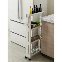 Kệ Hẹp Để Đồ 4 Tầng - Kệ Bếp - Kệ Nhựa Có Bánh Xe 93x40x13,8cm - KDD4T02