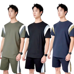 Set Bộ Nam Áo Thun Cổ Tròn Phối Sọc Màu + Quần Short Thun Thể Thao Cao Cấp (Big Size) - SBN137