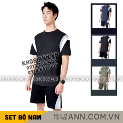 Set Bộ Nam Áo Thun Cổ Tròn Phối Sọc Màu + Quần Short Thun Thể Thao Cao Cấp (Big Size) - SBN137