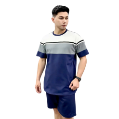 Set Bộ Nam Áo Thun Cổ Tròn Tay Ngắn Phối Sọc Màu + Quần Short Thun Thể Thao Cao Cấp (Big Size) - SBN139