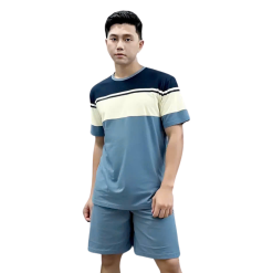 Set Bộ Nam Áo Thun Cổ Tròn Tay Ngắn Phối Sọc Màu + Quần Short Thun Thể Thao Cao Cấp (Big Size) - SBN139