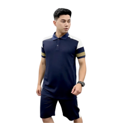 Set Bộ Nam Áo Thun Cổ Bẻ Phối Sọc Màu + Quần Short Thun Thể Thao (Big Size) - SBN141