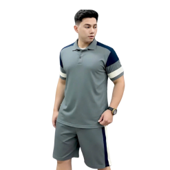 Set Bộ Nam Áo Thun Cổ Bẻ Phối Sọc Màu + Quần Short Thun Thể Thao (Big Size) - SBN141